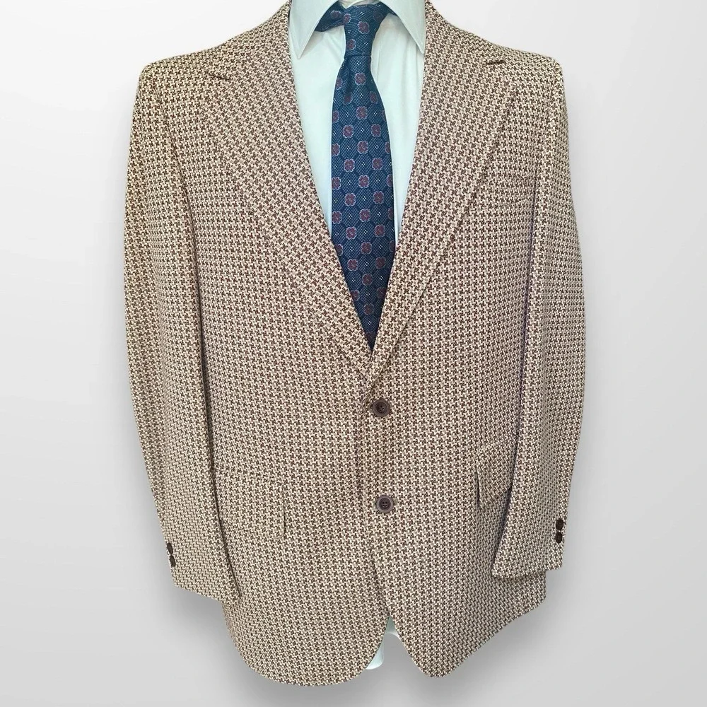 Vintage Palm Beach Blazer Mens 44L Maroon Houndstooth Sport Coat‎ USA Union Made